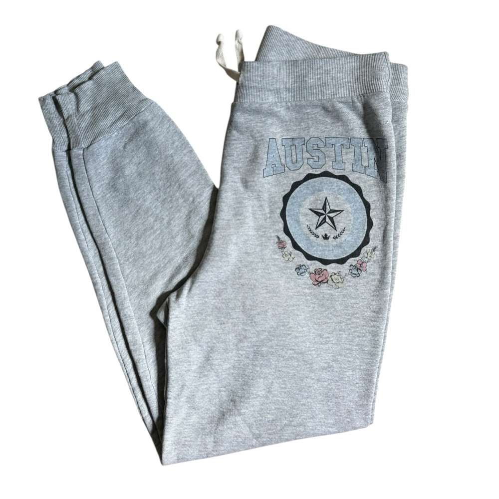 Wildfox Austin Texas Graphic Heather Grey High Rise Sweatpants Joggers Large